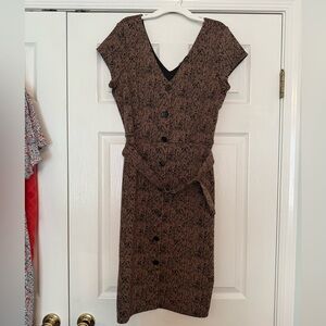 Express Brown Sheath Midi Dress V-Neck Sleeveless